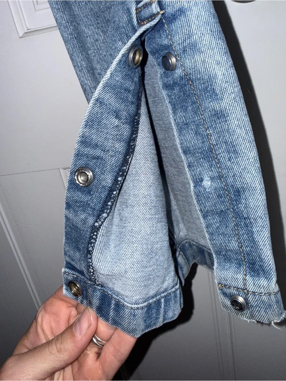 Mnml Men's Classic slim Jeans in Faded Blue with snap button ankle accent